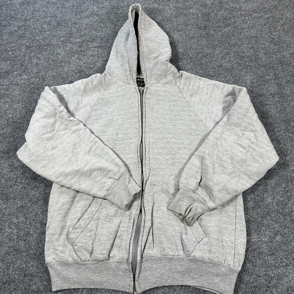 Vintage Bay Trading Hoodie Mens Large Gray Full Zip Fleece Sweatshirt Cotton